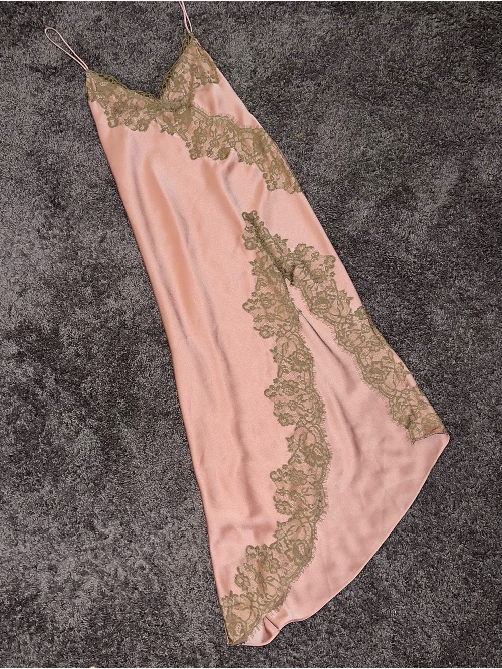 Zara Pink Slip Maxi Dress with Lace Trim